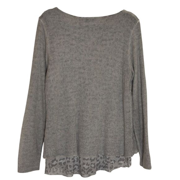 Flora Ashley Sweater TwoFer Layered Blouse Top Shirt Animal Gray M bv - Picture 5 of 8